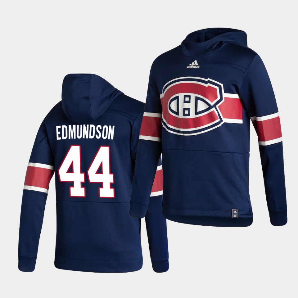 Men Montreal Canadiens #44 Edmundson Blue NHL 2021 Adidas Pullover Hoodie Jersey->->NHL Jersey